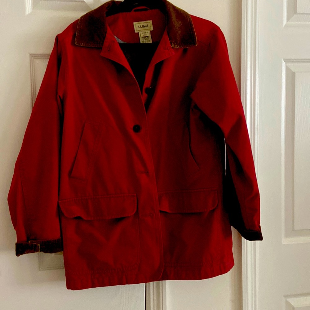 Ll Bean Adirondack Barn Jacket , flannel lined, dark red, size Small